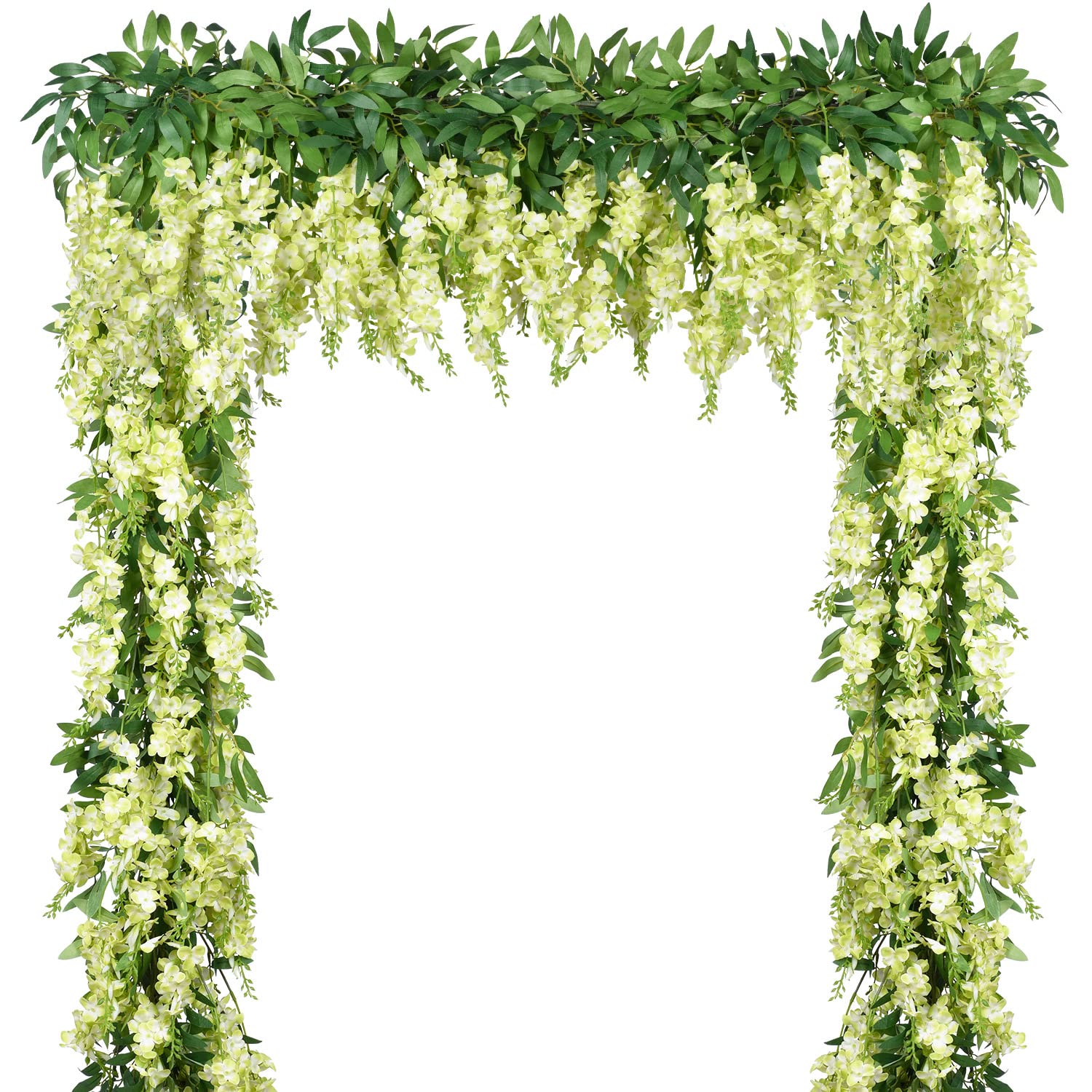 DearHouse 2Pcs 6 Ft/Piece Artificial Flowers Silk Wisteria Garland Artificial Wisteria Vine Rattan Silk Hanging Flower for Home Garden Outdoor Decor (Green)