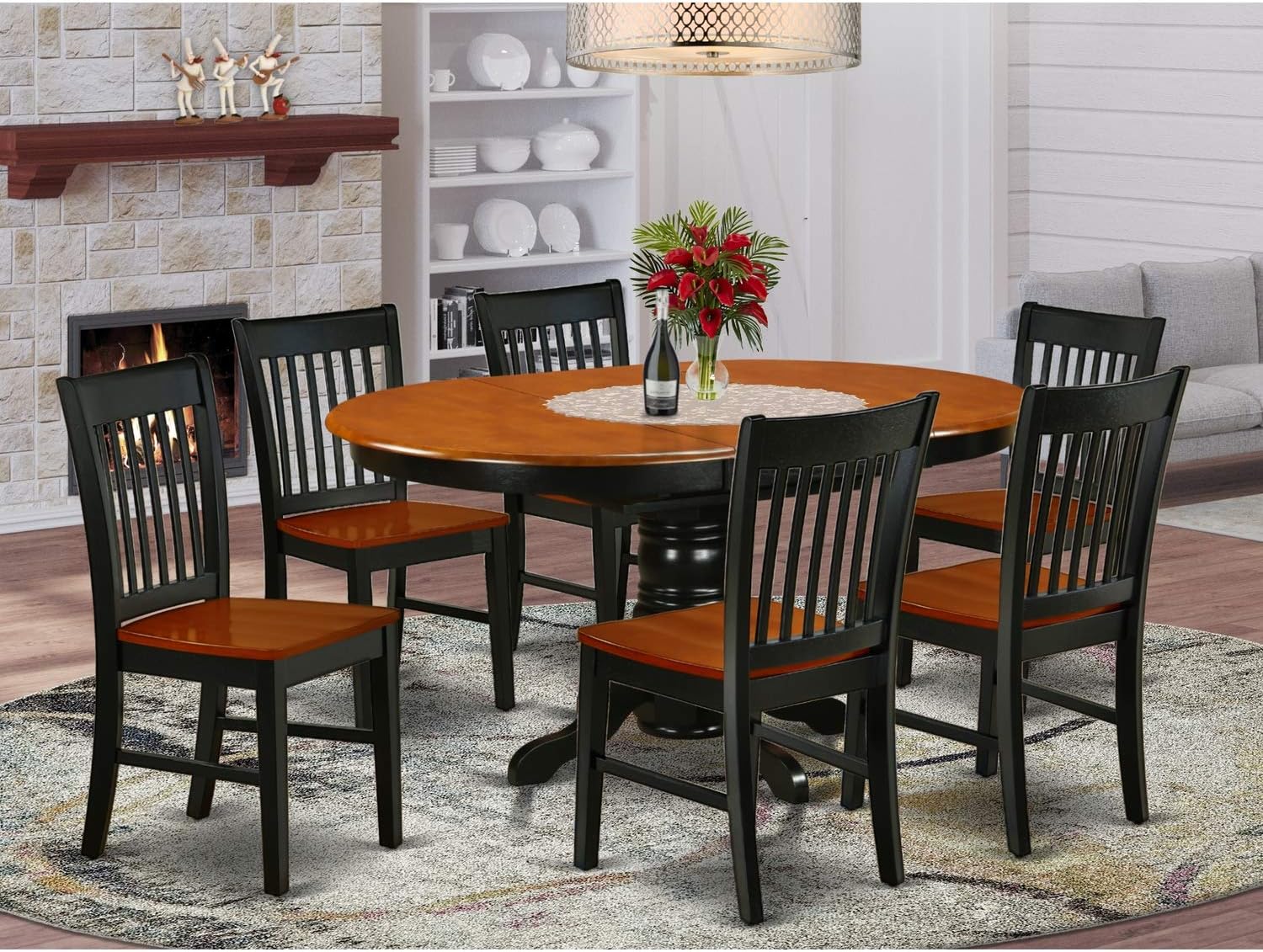 East West Furniture KENO7-BCH-W 7 Piece Dining Room Furniture Set Consist of an Oval Kitchen ...