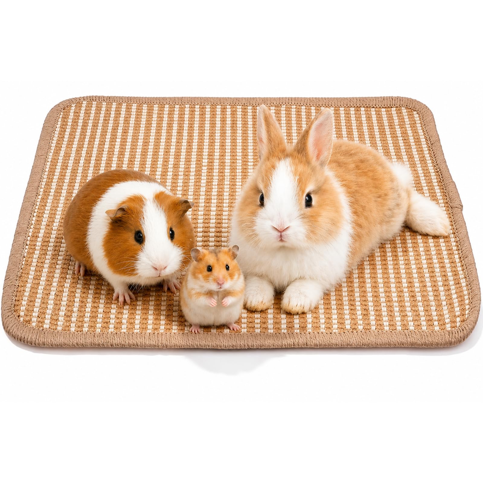 Natural Sisal Rabbit Scratching Pad, Bunny Chew Mat for Claw and Teeth Care, Durable Bedding Sleeping Nesting Toy for Rabbits, Guinea Pigs and Small Animals （Brown）