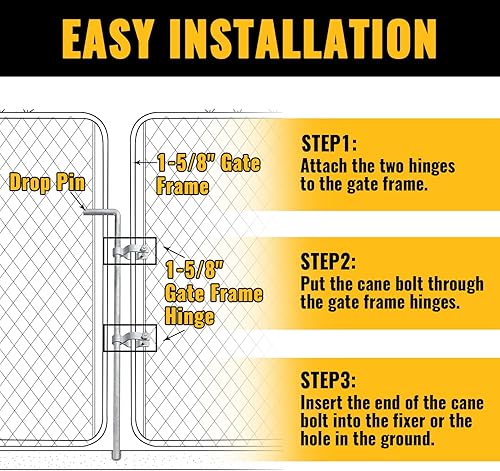 Miniatura 4 de VIVIDA Perno de caña de puerta de 1-58 x 32 pulgadas, barra de caída de puerta de enlace de cadena para puerta simple o doble, acero galvanizado, 1
