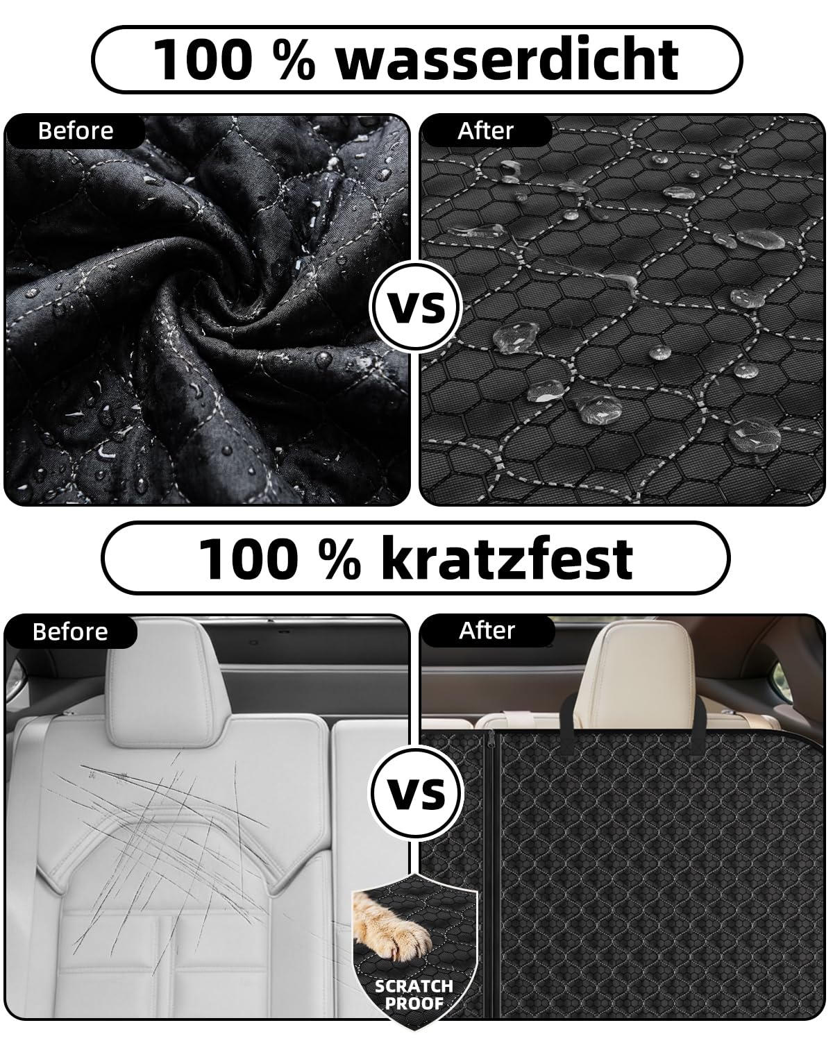 Hundedecke Auto Rückbank Kompatibel mit Kindersitz und Hundegurt Autoschondecke Hund Rücksitz Wasserdicht Kratzfeste Hundematte Auto Rückbank Universal für PKWs LKWs und SUV mit Hundegurt