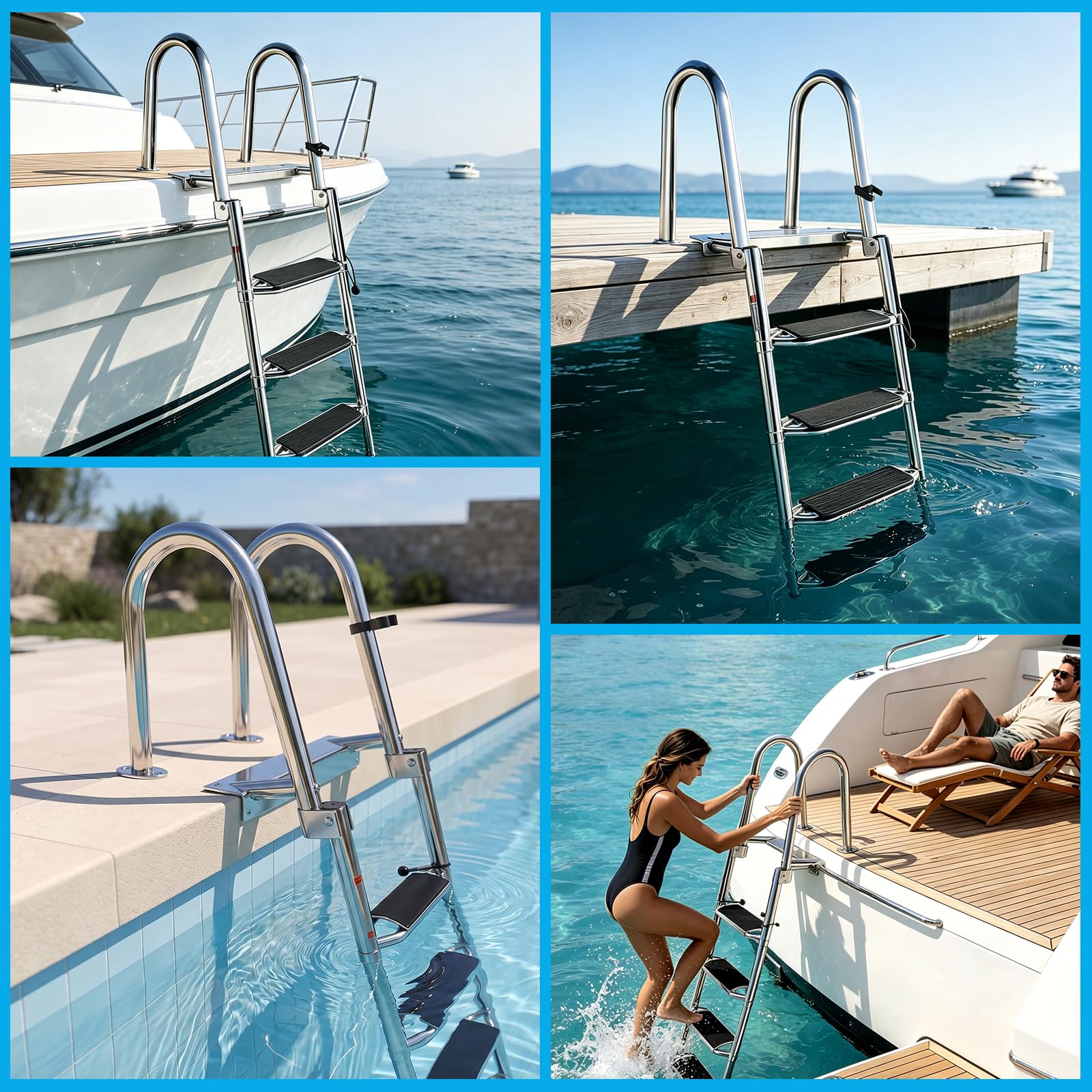 Scala per Piscina in Acciaio Inox 4 Gradini Scaletta Barca