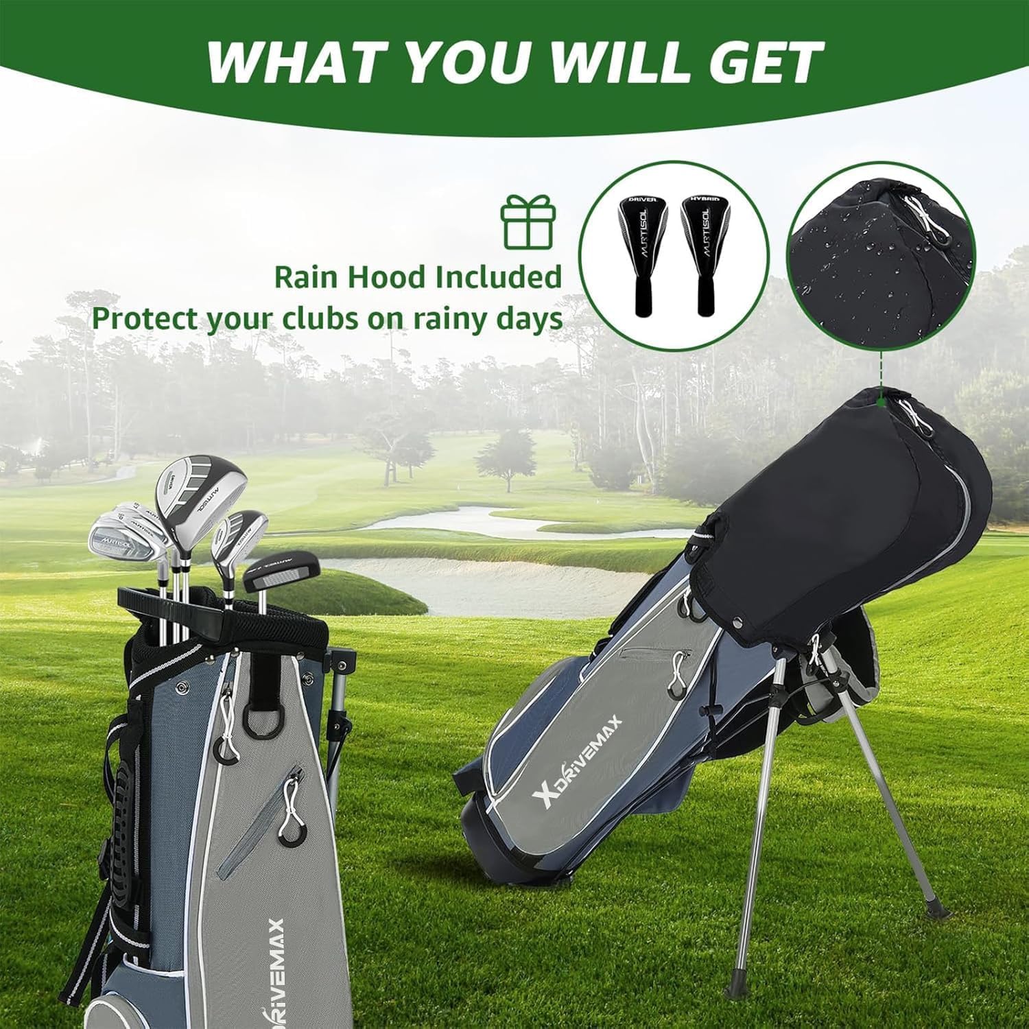 XDriveMax Junior Golf Club Set for Kids Ages 4-12, 5-6 Piece Right Hand Set with Stand Bag