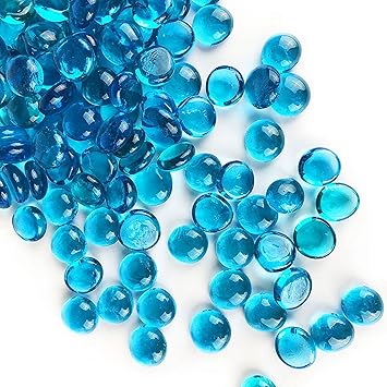Seawaeve Creatures by E-SHOP Light Blue Glass Gemstone Beads Vase Fillers Flat Marble Beads Multiple Color Choices Aquarium Decor Rocks Floral Stones Decorative Mosaic Glass Gem Pebbles 500g