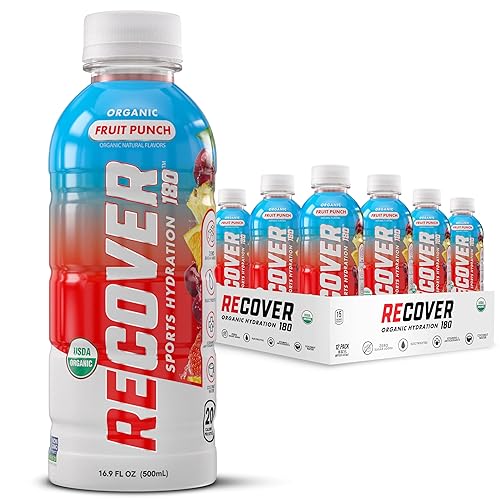 RECOVER 180 Bebida de hidratación deportiva orgánica, sin azúcar añadido, bebida deportiva de 20 calorías, sabores orgánicos con vitaminas,