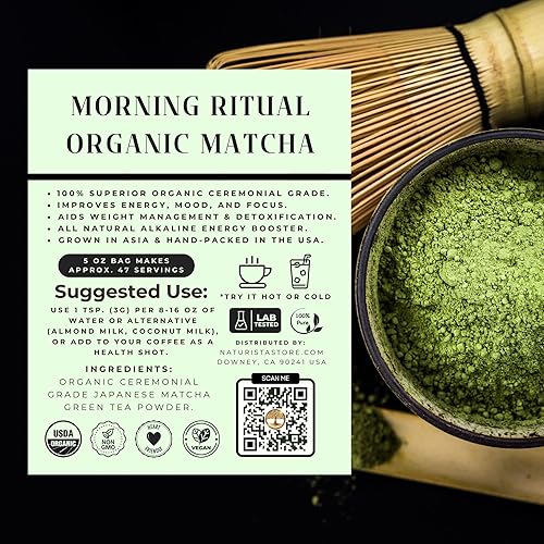Miniatura 5 de Naturista Store Polvo de té verde matcha orgánico japonés de grado ceremonial, 5 onzas, cultivado en Japón