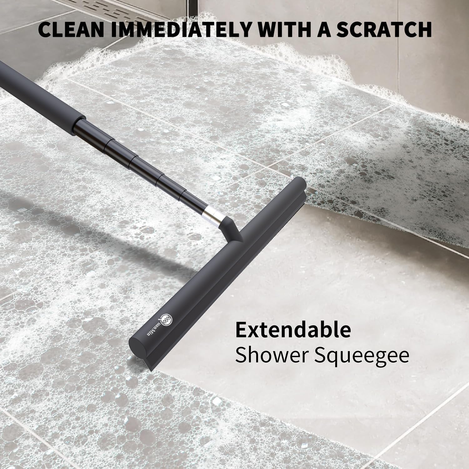 12 Inch Squeegee Shower Doors,Shower Squeegee with Long Handle,Extension Pole Squeegee, Bathroom Squiggy for Shower Glass,Car,Windshield, Doors,Up to 47 Inch,Black