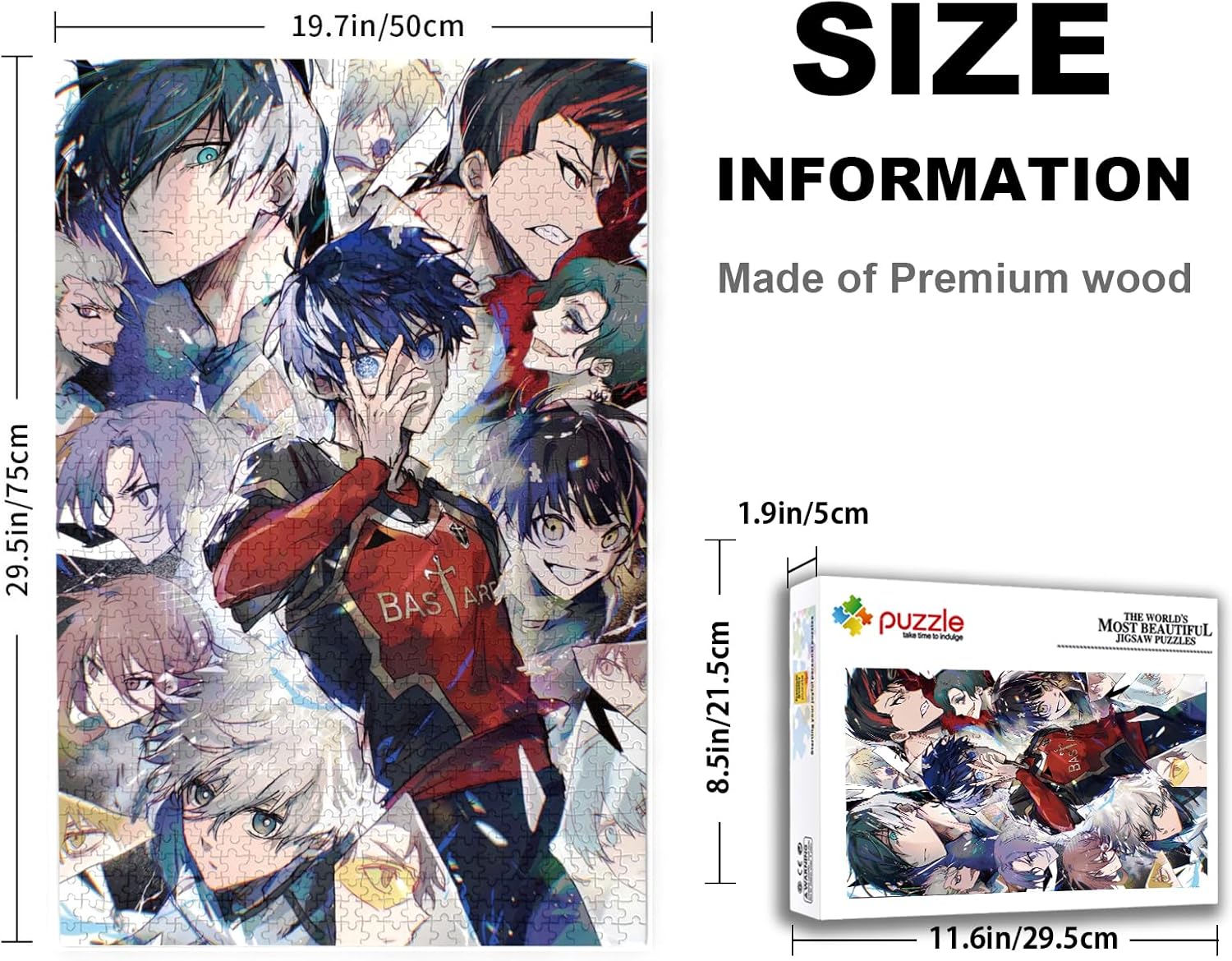 Anime Jigsaw Blue Pr Puzzles for Adults 1000 Pieces Wooden Collage Puzzle 29.5x20 in (Blue 1)