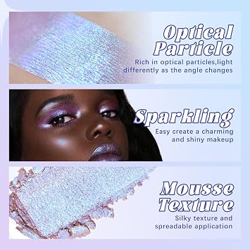 Noerrors Holographic Chameleon Eyeshadow Palette, Cream to Powder Duochrome Color Shift Glitter Iridescent Highlighter, Smooth Long Lasting Sparkling Eyeshadow Purple Mermaid Facial Illuminator Makeup