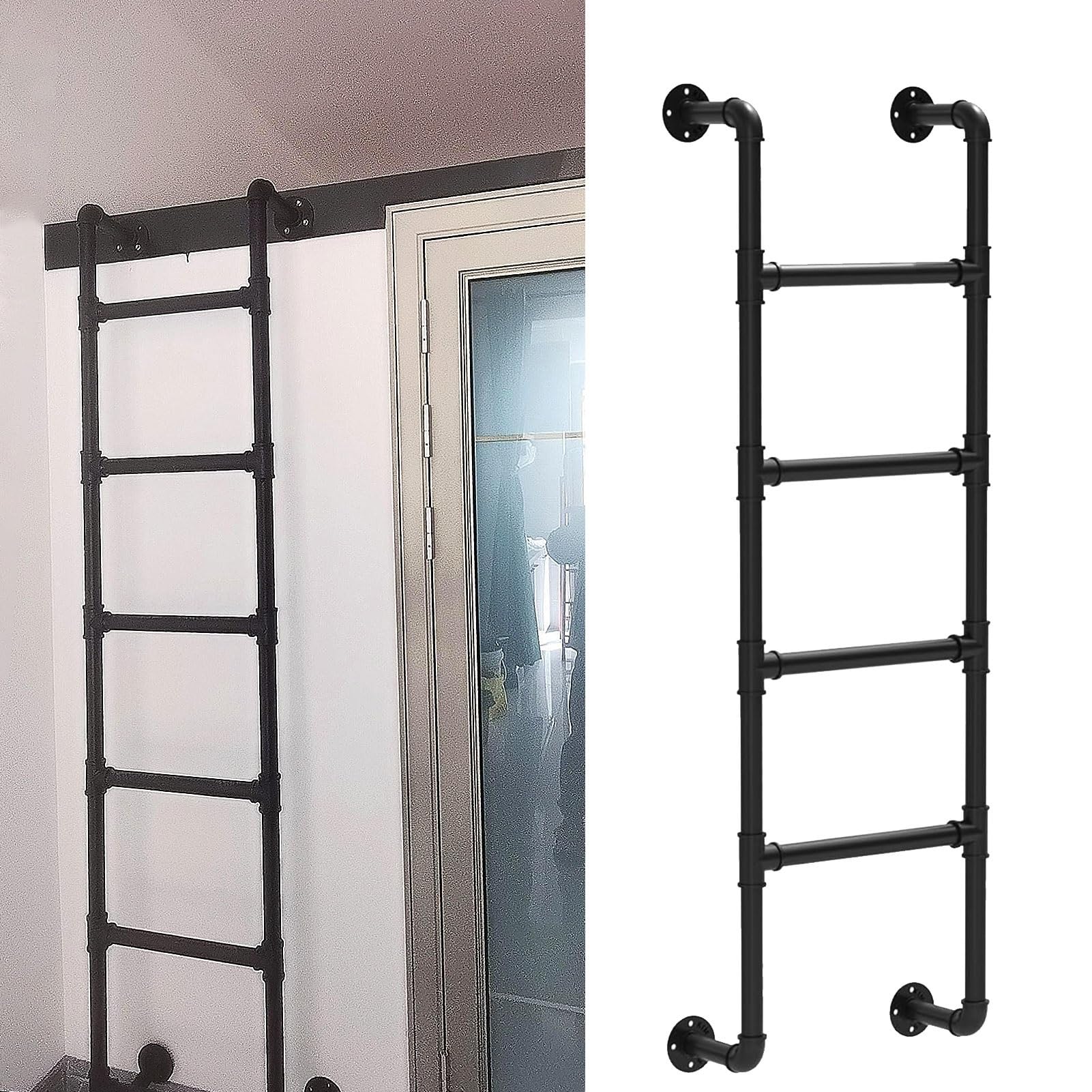 Solidne metalowe schody na strychy i antresole, montowane do ściany, czarna, kuta drabinka wyjściowa, dostępne wzory na zamówienie, nośność 150 kg, idealne do łóżek piętrowych