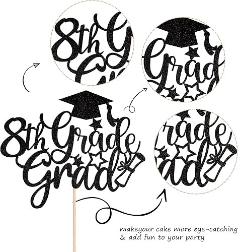Miniatura 3 de 1 pieza de decoración para pastel de 8 grado con tapa de diploma con purpurina para pastel de graduación de 8 grado 2023, decoraciones de pastel de