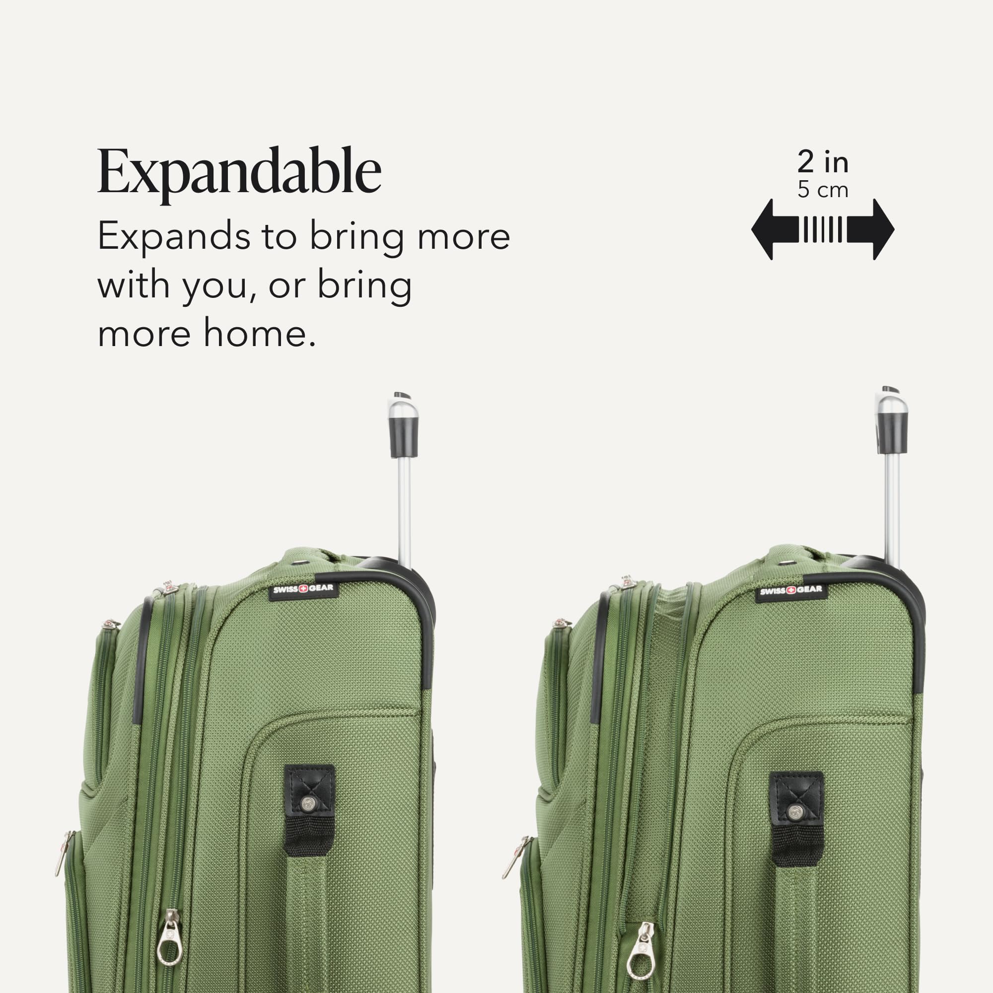SWISSGEAR Sion Softside Expandable Spinner Luggage Durable Lightweight Travel Suitcase, Evergreen, 3-Piece Set (Carry-On/Medium/Large) view 6