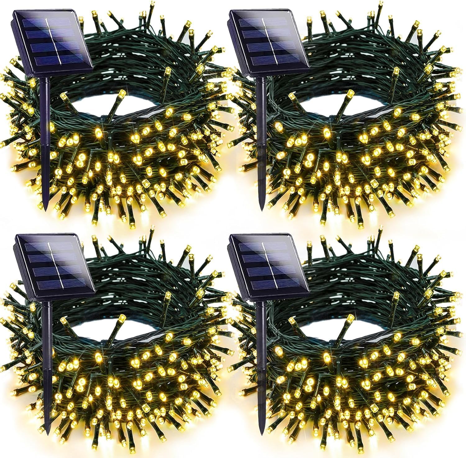 Luces solares de Navidad para exteriores, 4 unidades, 132 pies, 400 luces