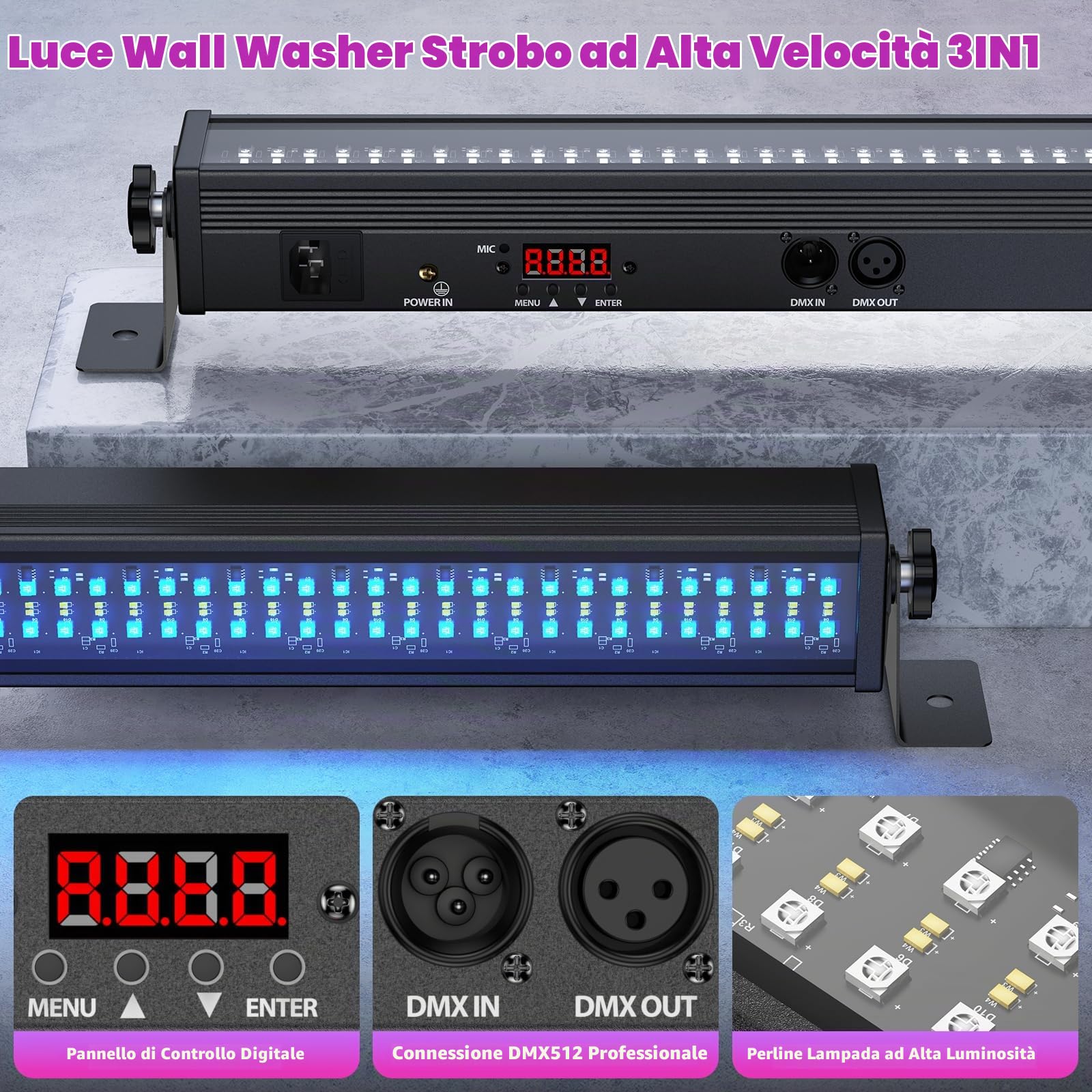 336 LED Wallwasher Barra Luminosa, U`King 120W RGBW Luce da Palcoscenico Luci Discoteca, Effetti Luce Strobo Faretto per DJ Nozze Feste Halloween Natale, 1 pezzo