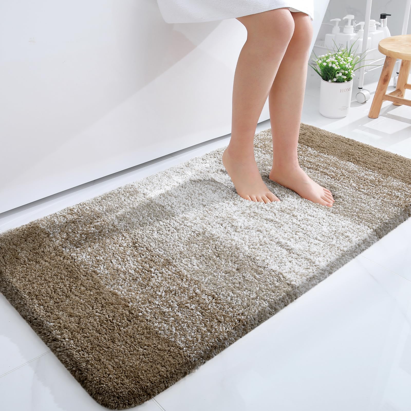 OLANLY Bathroom Runner Rug 45x27, Extra Soft Absorbent Microfiber Bath Rugs | Coffee, Non-Slip Quick-Drying Rubber Backing, Washable Long Bath Mat for Floor, Tub and Shower, Home Decor