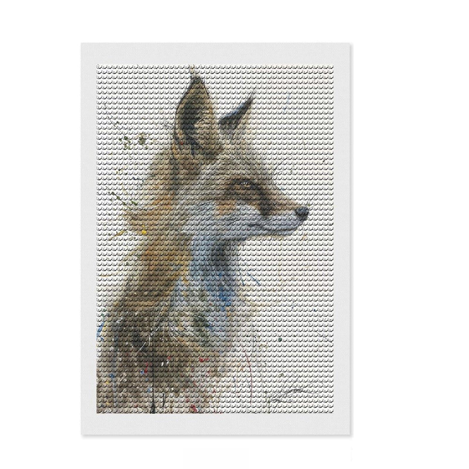 Junmoney Fox Splatter Portrait Diamond Art Canvas 8"x12", Stress Relief Craft, Neat Printed Canvas, Modern Decor, for Family Craft Time