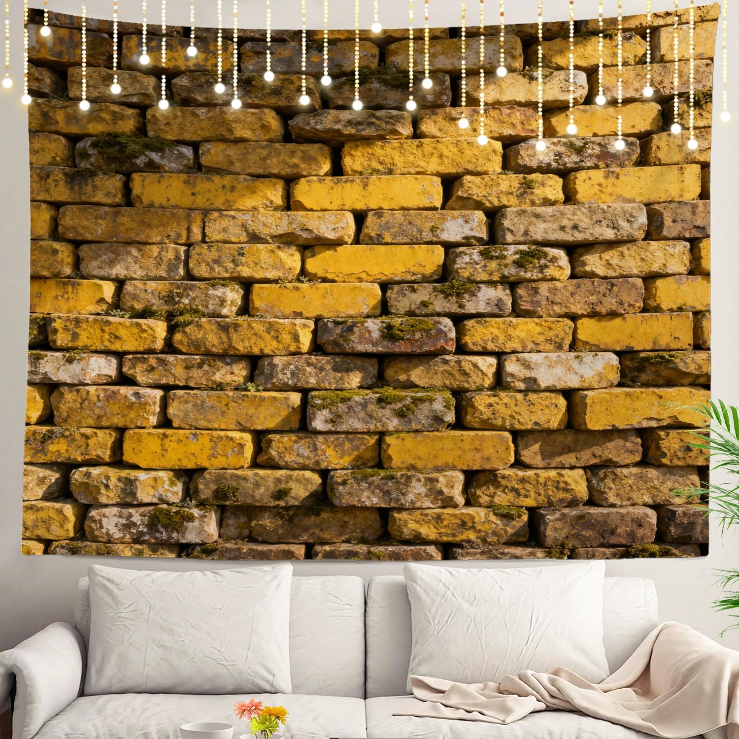 Shrahala Architecture Stone Tapestry, Brick Wall Hanging Hd Print Polyester Backdrop For Dorm Room Bedroom 51.2 X 59.1 In