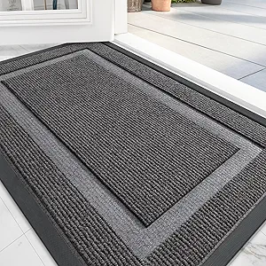 OLANLY Front Door Mat Indoor Outdoor Entrance, Waterproof All-Season, All-Weather Doormat, Sturdy Natural Rubber, Fade Resistant, Low Profile, Easy Clean Patio Porch Entryway Mat, 47x32, Dark Grey