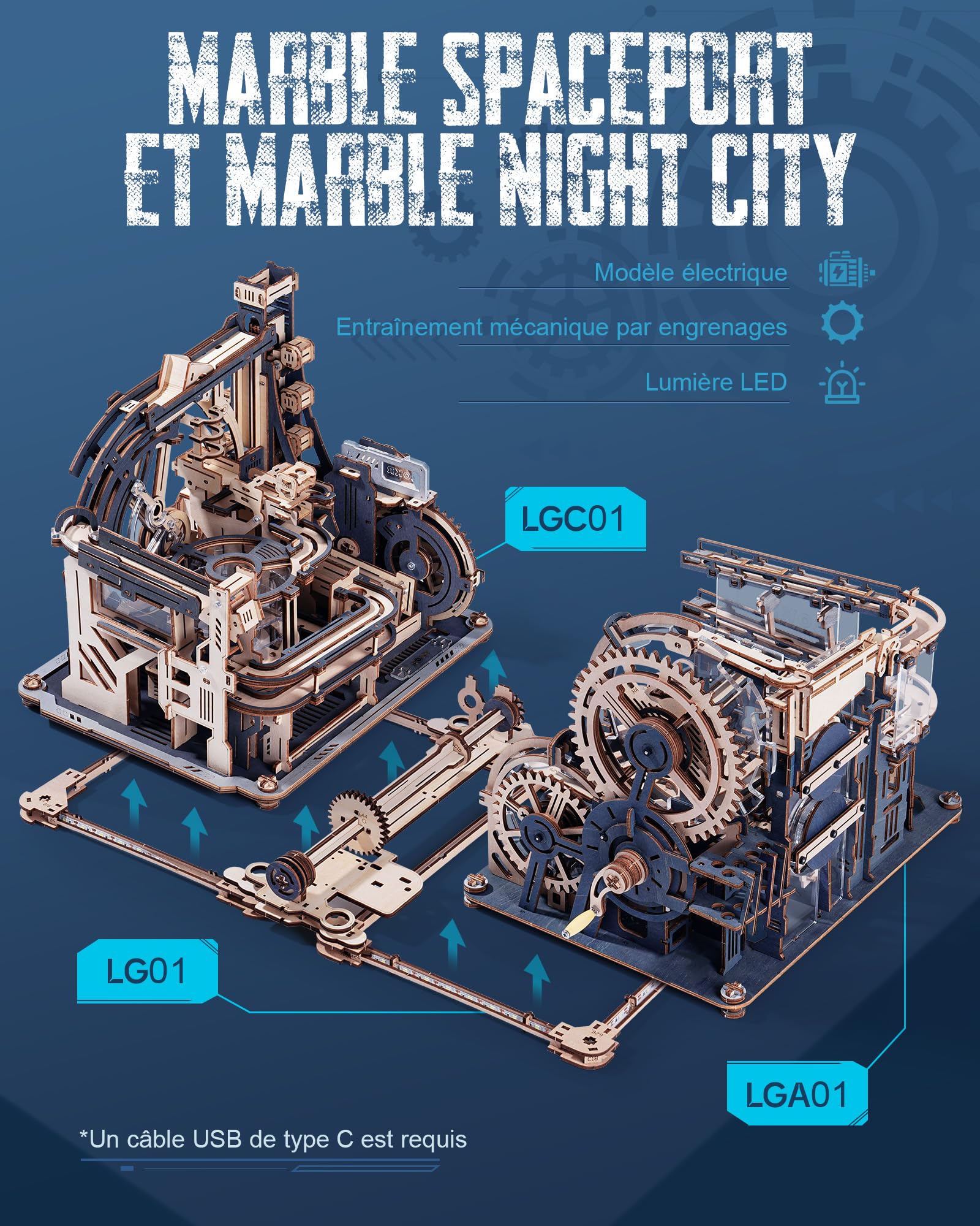 ROKR Circuits de Billes Puzzle en Bois 3D Maquette en Bois Construire LGX02