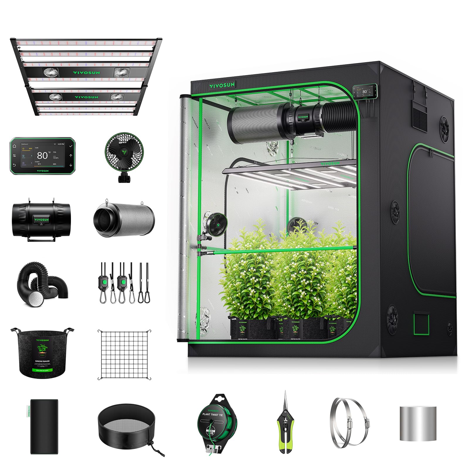 VIVOSUN 5x5 Pro Grow Tent Kit 850W Aerolight E42A+ Smart Pro Control System