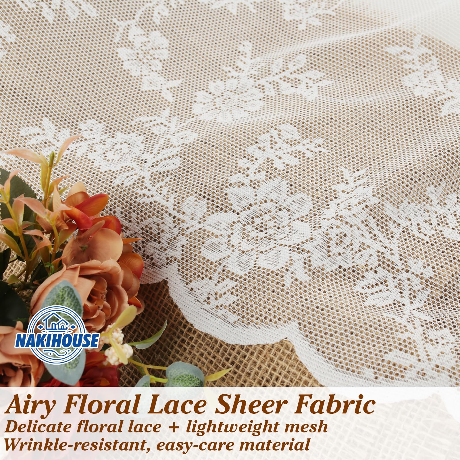 NAKIHOUSE Lace Voile Curtain, 2 Panels Net Curtains for Windows 96 Drop, Elegant Slot Top Sheer Curtains - Image 3