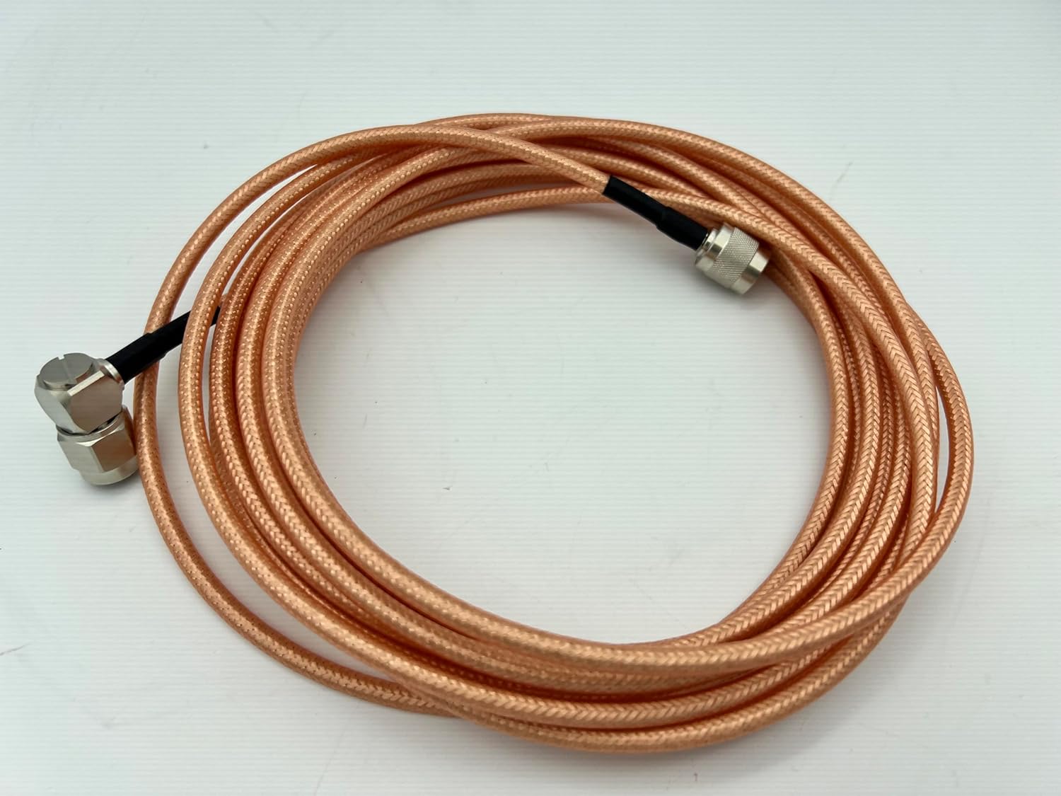 RG400 TNC Male Right Angle to TNC Male Low Loss Double Shielded Coax Cable connectors are soldered and Crimped to The Cable (9 ft)