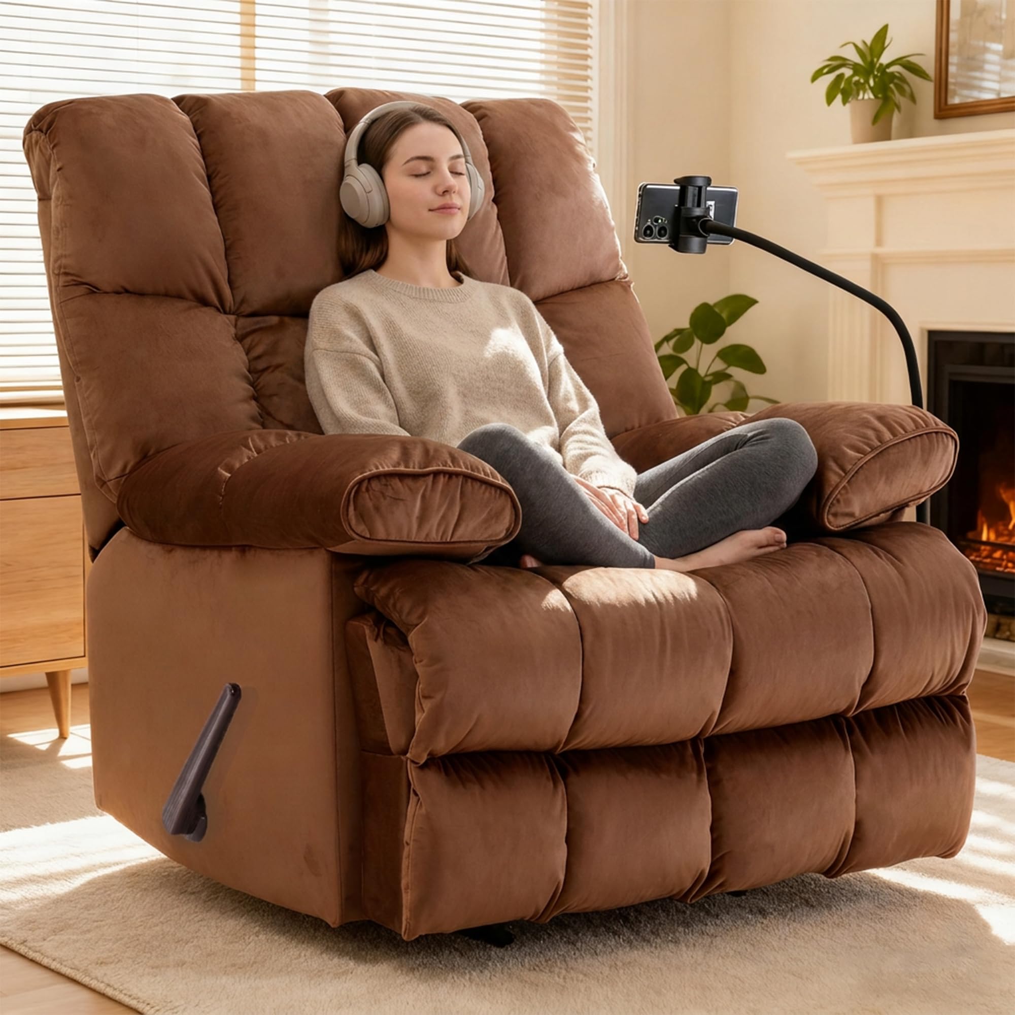 Oversized Velvet Recliner with Heavy-Duty Support