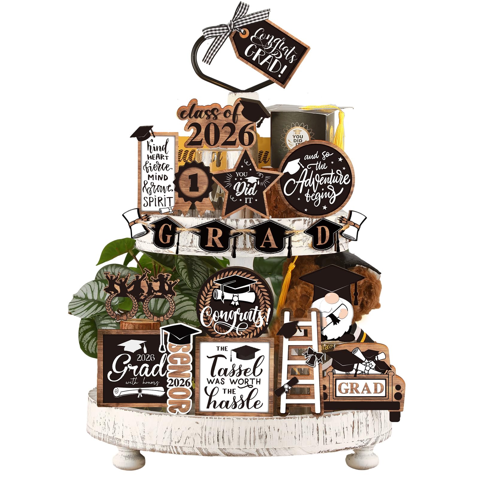 Cadeaux de fête de diplôme 2026 avec le plateau décoratif en bois rustique Yalikop