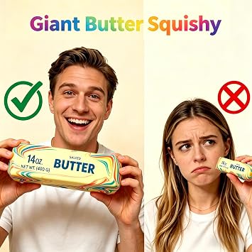 10in Giant Butter Squishy, 14oz Jumbo Big Squishy Butter Stick, Salted Butters Squeeze Stress Ball, Large Butter Stick Stress Relief Slow Rising Fun for Anxiety Relief Party Favors