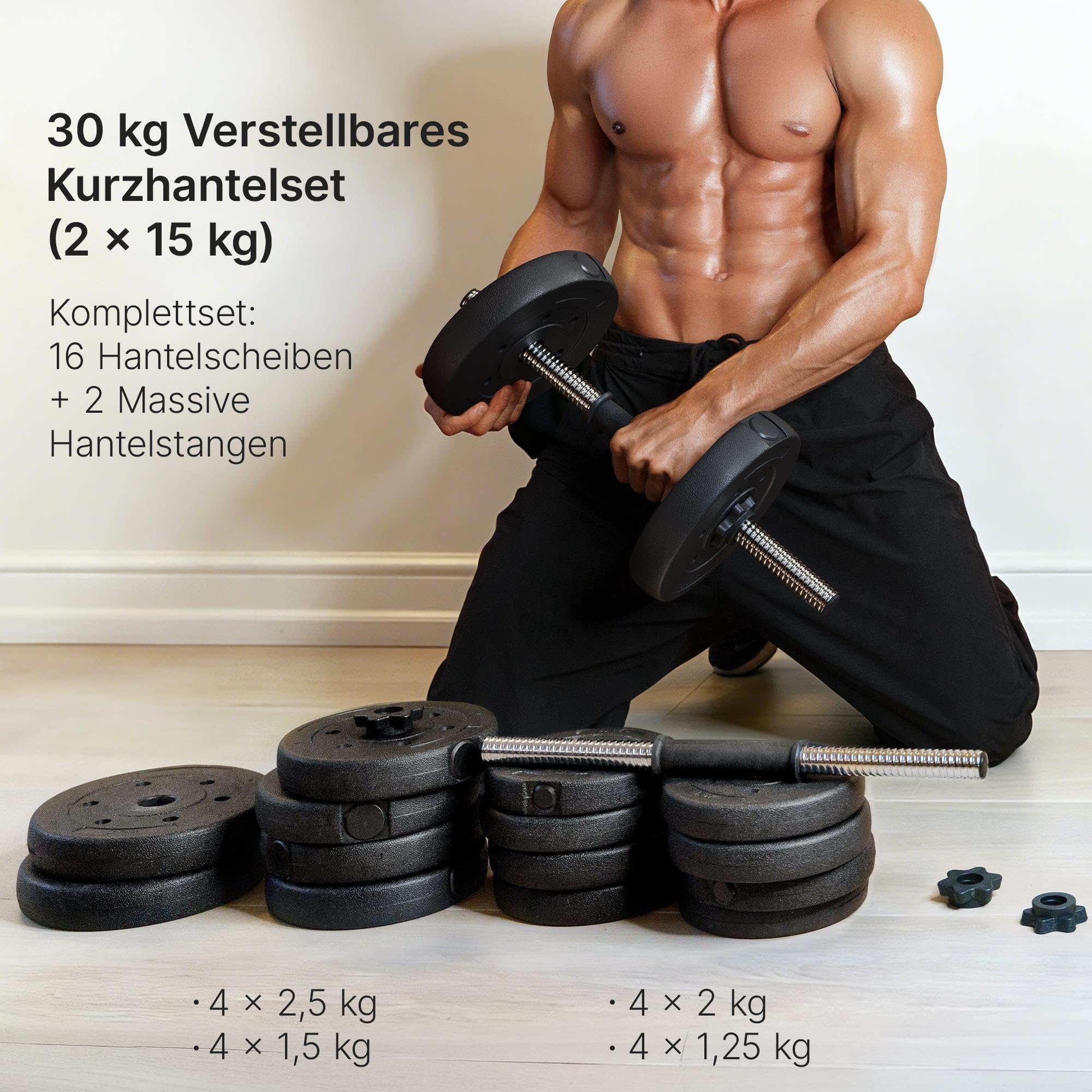 Yaheetech Zestaw hantli 2 szt. krótkie hantle 30 kg sztangi z zaciskami gwiazdowymi do treningu siłowego
