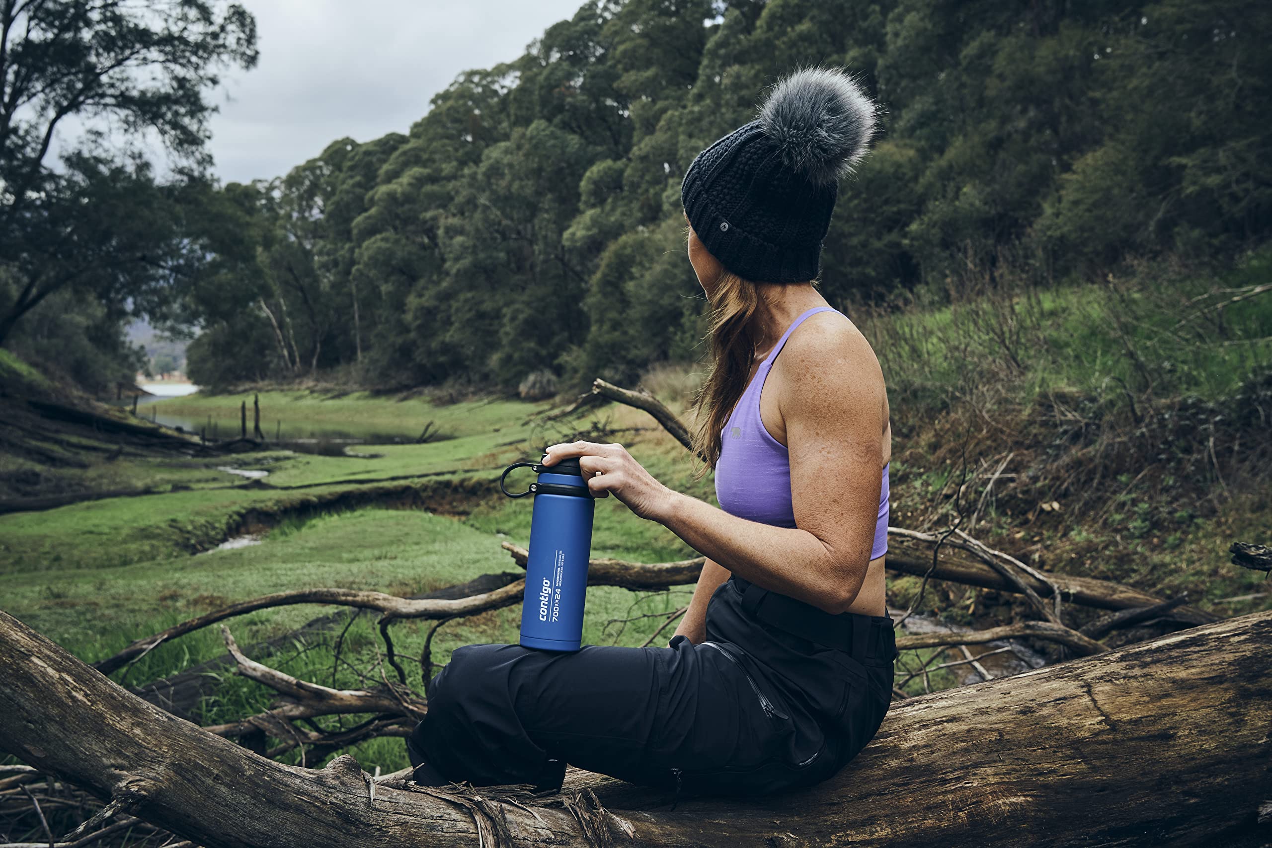 Contigo Fuse Botella de Agua Acero Inoxidable | 100% antiderrame | con tapa de rosca ancha | mantiene las bebidas frías hasta 30 horas | botella aislada premium para exteriores | 700 ml | Bluecorn