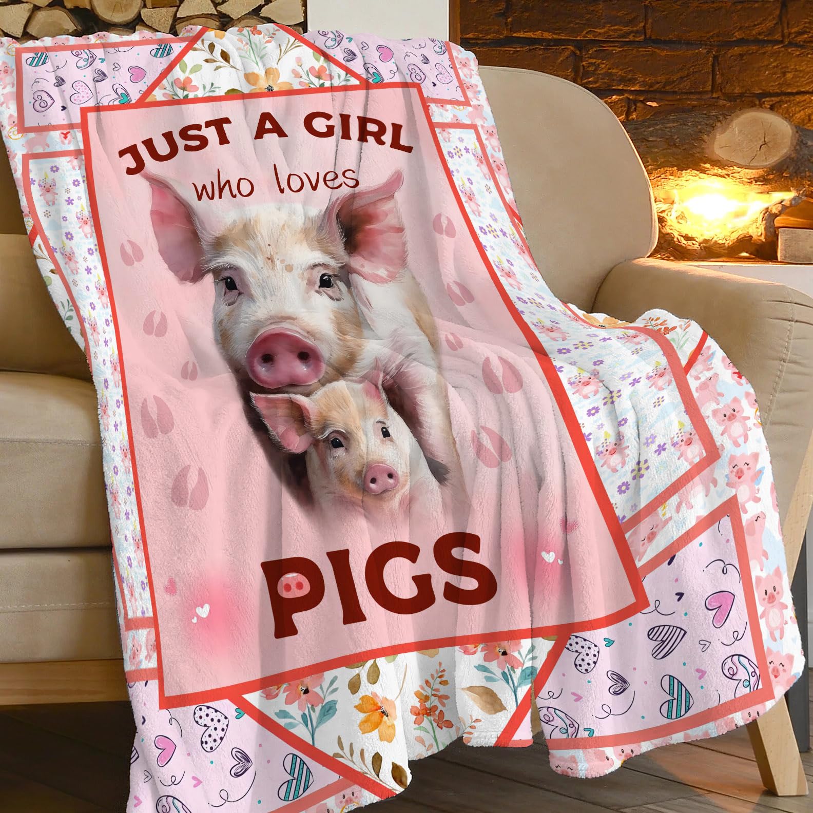 Flanell-Decke „Just A Girl Who Loves Pigs“ – M (152 X 128 Cm), Weich, Wärmend, Für Sofa & Bett