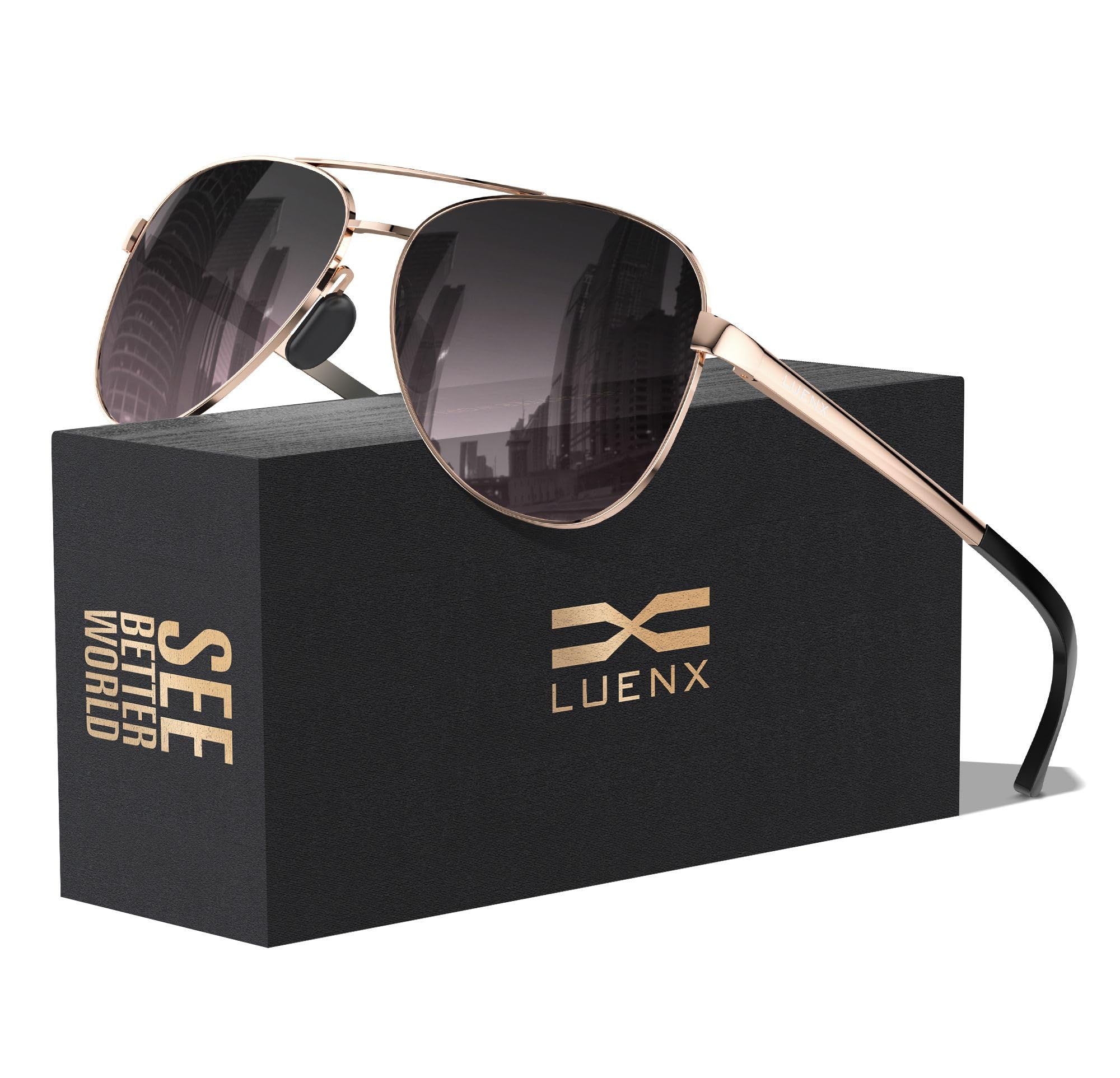 LUENX Aviator Sunglasses for Women Men Polarized Lens Trendy Sun Glasses - UV 400 Protection 60MM with Accessories Driving