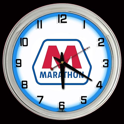 Miniatura 1 de 16 "maratón aceite nostálgico signo azul neón pared reloj garaje hombre cueva