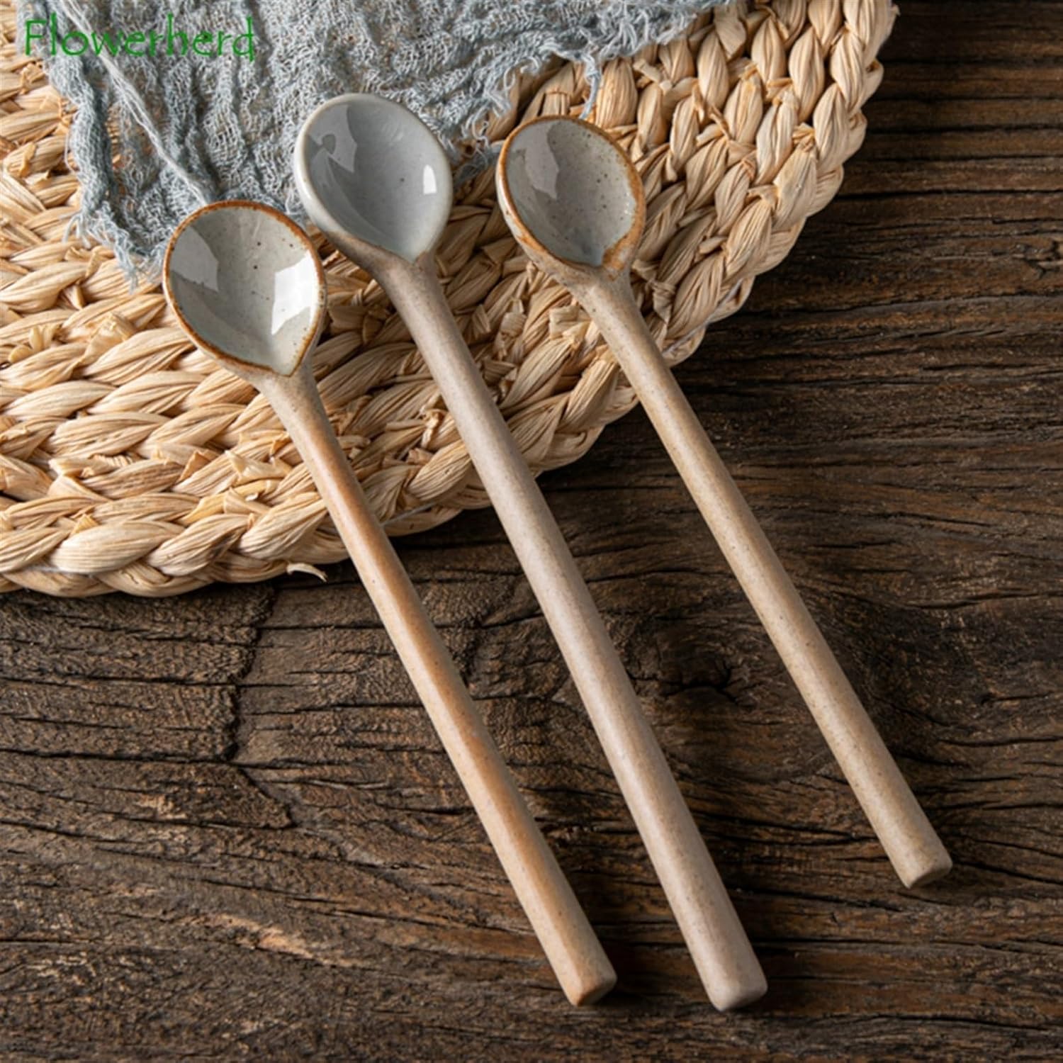 Coffee Scoops Hand-Coffee Spoon Ceramic Long Handle Coffee Coarse Pottery