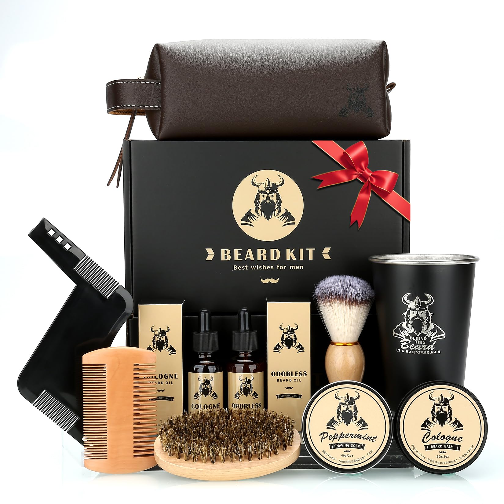 Beard Kit Gifts for Men, Father's Day Birthday Gifts for Men Dad Him, Grooming & Trimming Tool Complete Set, Beard Care Kit with 2 Beard Growth Oil/