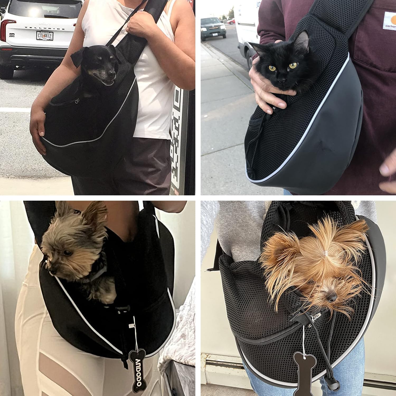 YUDODO Transportador para mascotas para perros y gatos pequeños de 10 a 15 libras, transportador manos libres para cachorros con gancho de seguridad, bolsillo grande con cremallera, malla suave