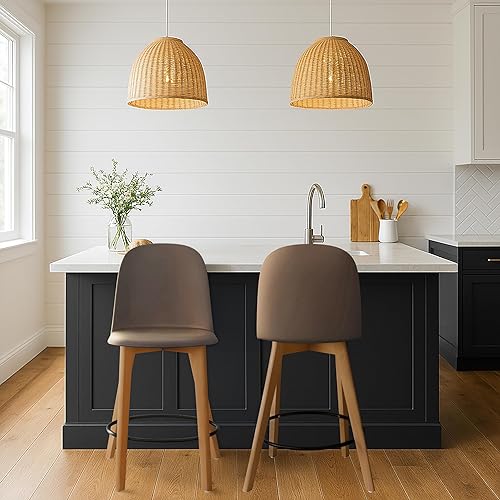 Miniatura 20 de 2xhome Juego de 2 taburetes de bar de altura de mostrador | Asiento de plástico moldeado moderno de mediados de siglo | Patas de madera maciza con