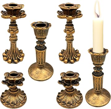 GEMLORD 6 Pcs Vintage Candlestick Holders for Taper, Resin Candle Holder Retro Antique Bronze Candle Holder for Wedding Party Anniversary Table Fireplace Home Decoration 3 Style