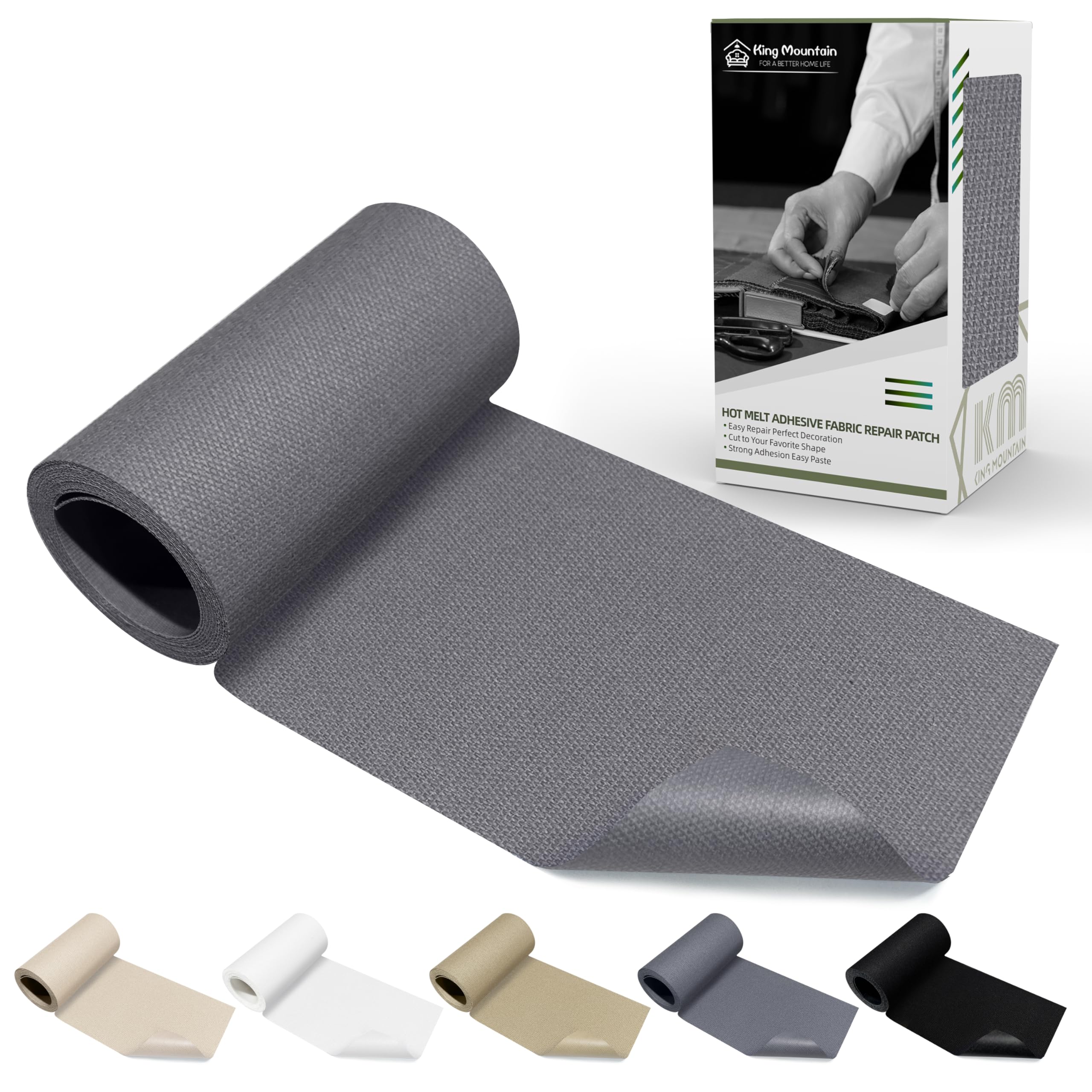 KING MOUNTAIN Canvas Iron on Patch,3"×60",Waterproof 100% Cotton Fabric Repair Patch,Used for Various Sofa,Tent,Clothes,Seats,Suitcases (Gray)