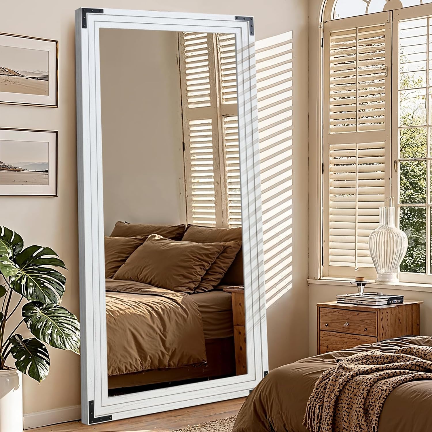 Full Length Mirror 71"x30" Solid Wood Frame Floor Standing Mirror, Hanging or Leaning Wall-Mounted for Living Room, Bedroom, Brown