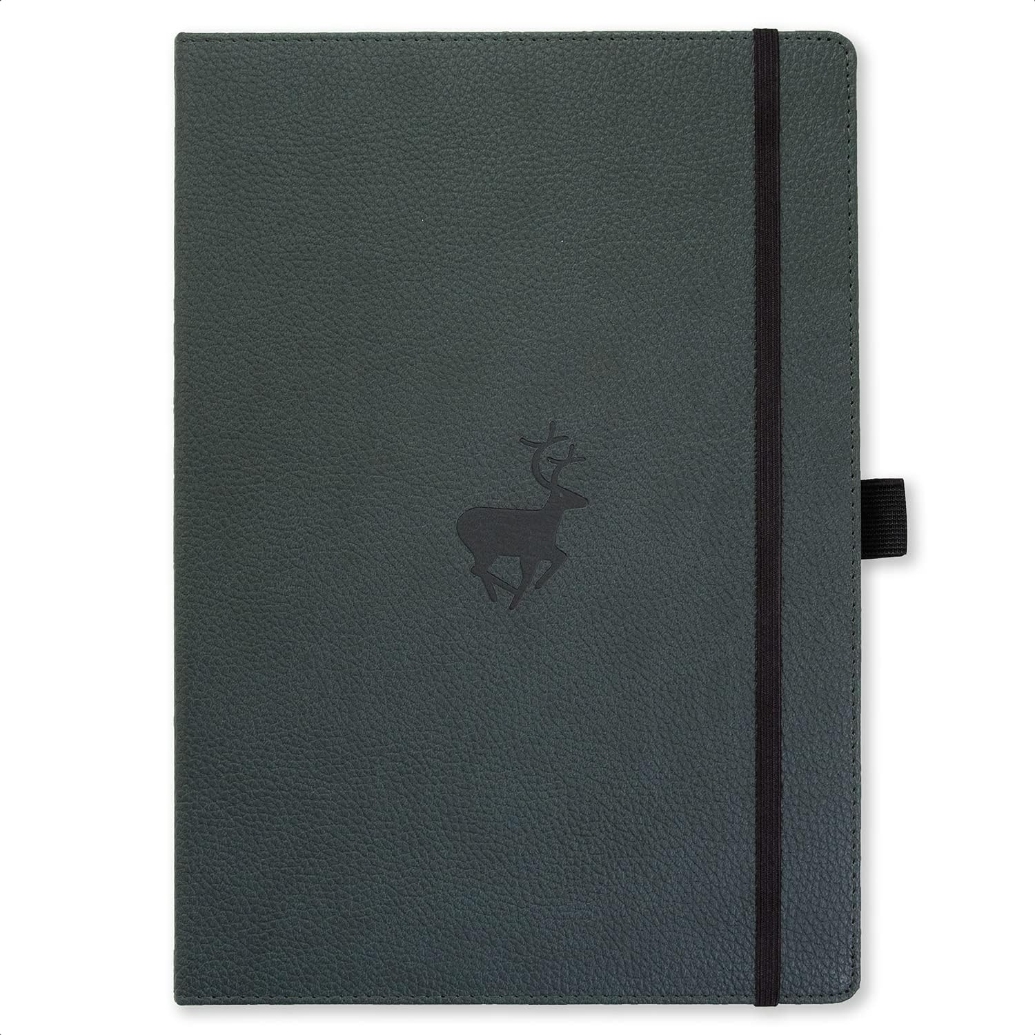 Dingbats* Notebooks Wildlife Extra Large A4+ Hardcover - PU Leather, Micro-Perforated 100gsm Cream Pages, Inner Pocket, Elastic Closure, Pen Holder, Bookmark (Lined, Green Deer)