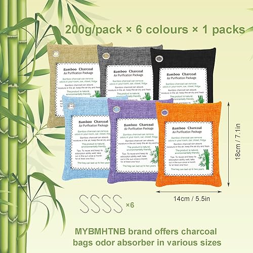 Miniatura 3 de Bolsas purificadoras de aire de carbón, paquete de 6 bolsas de carbón de bambú de 7.05 onzas, absorbentes de olores, para ambientadores de
