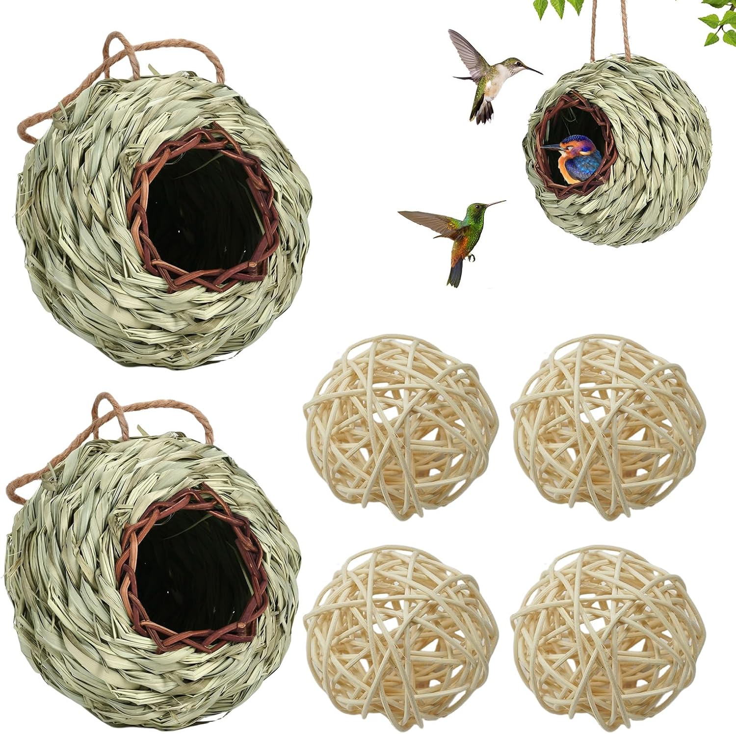 2+4 Pack Hummingbird House, Hand Woven Bird Nest for Outdoors Hanging ...