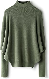 Women's Merino Wool Blend Oversized Sweater 2025 Fall Winter Fashion Mock Neck Batwing Sleeve Knitted Pullover