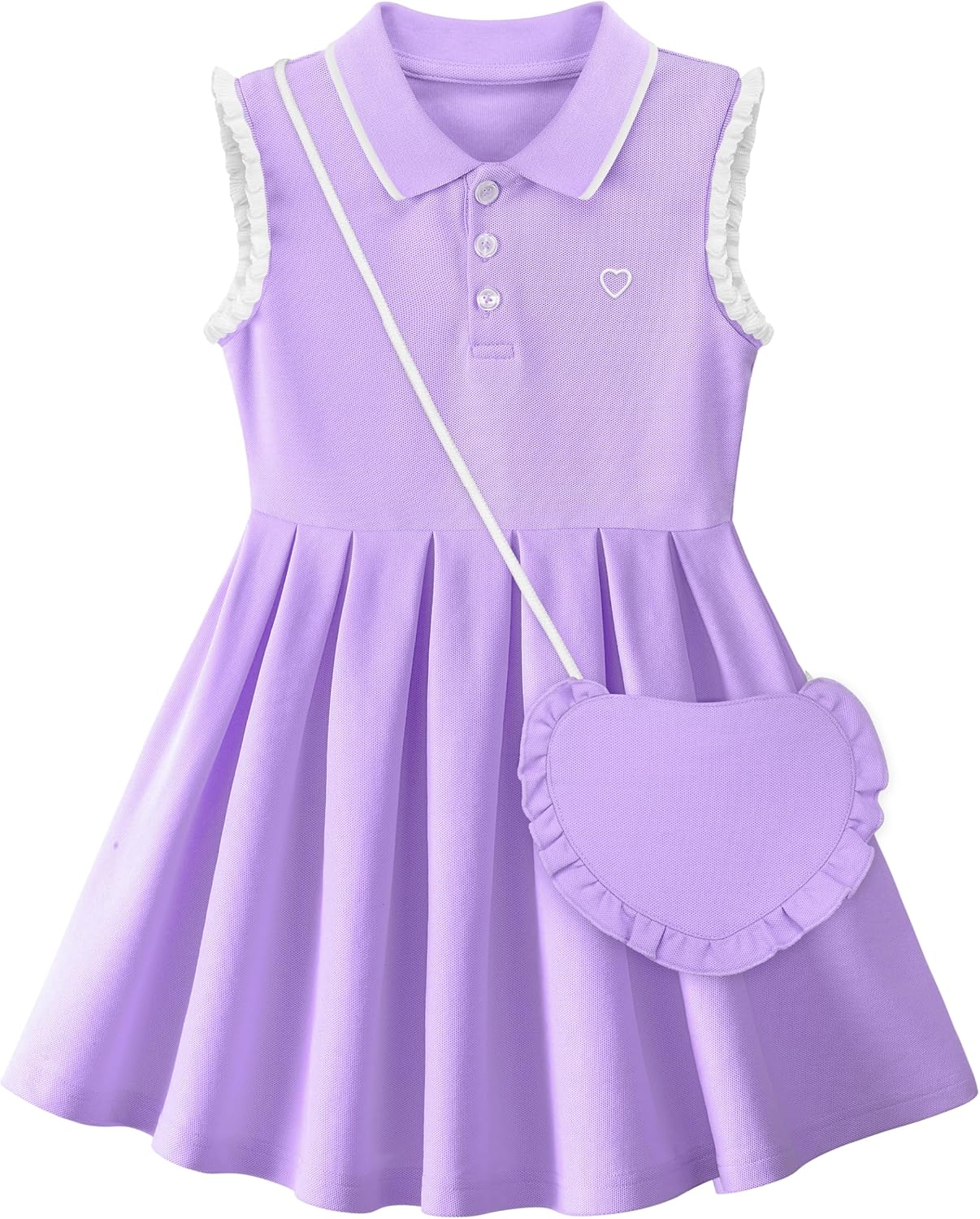 Cubear Toddler Girls Athletic Dress Tennis Golf Ruffle Sleeveless Dress with Heart Bag Polo Collar A-Line Sundress