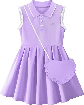 Toddler Girls Athletic Dress with Heart Bag, Ruffle Sleeveless Sundress