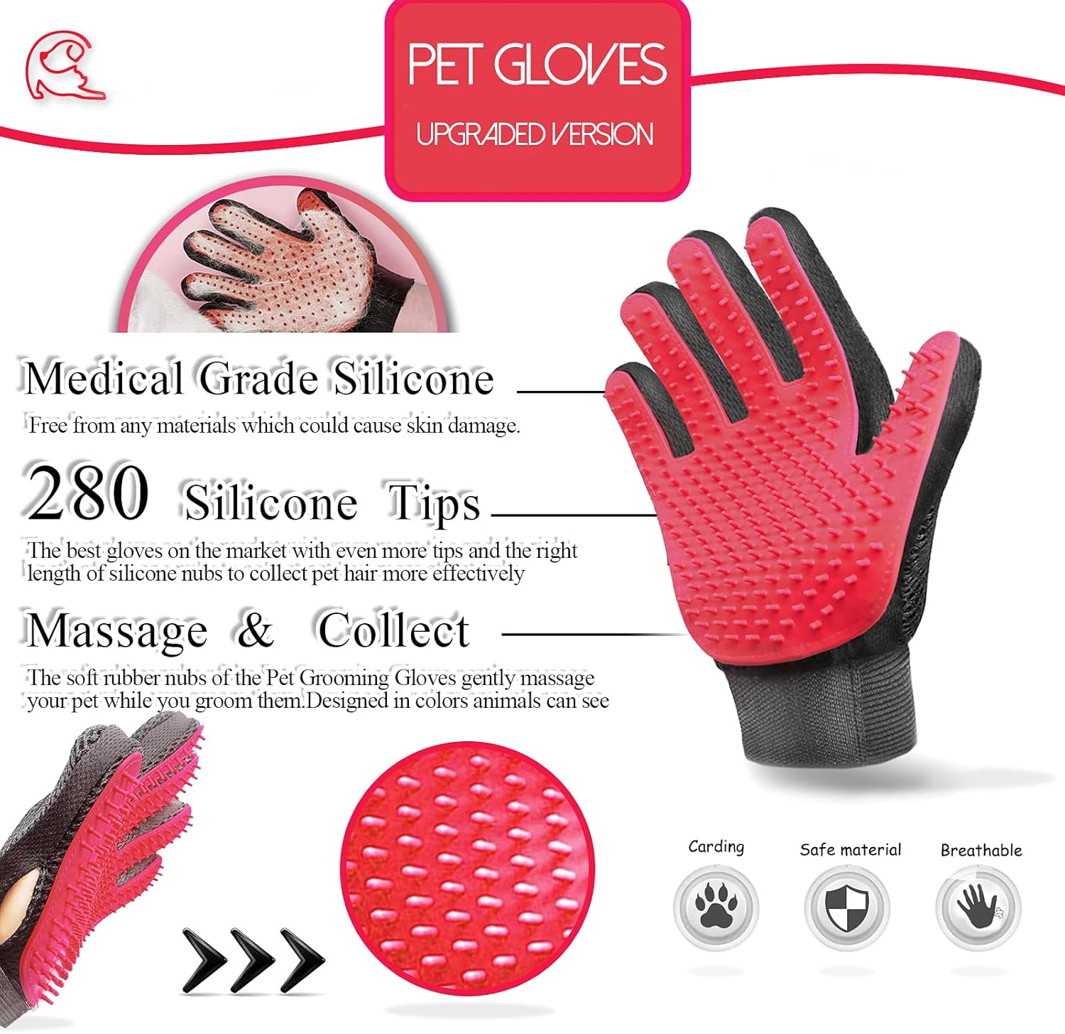 SSRIVER Pet Grooming Glove Hair Remover Brush Gentle Deshedding Efficient Pet Mitt Pet Massage Gloves Left & Right Hand Draw Dog Cat Horse Long Short Fur (1 Right Hand (Blue)) : Pet Supplies