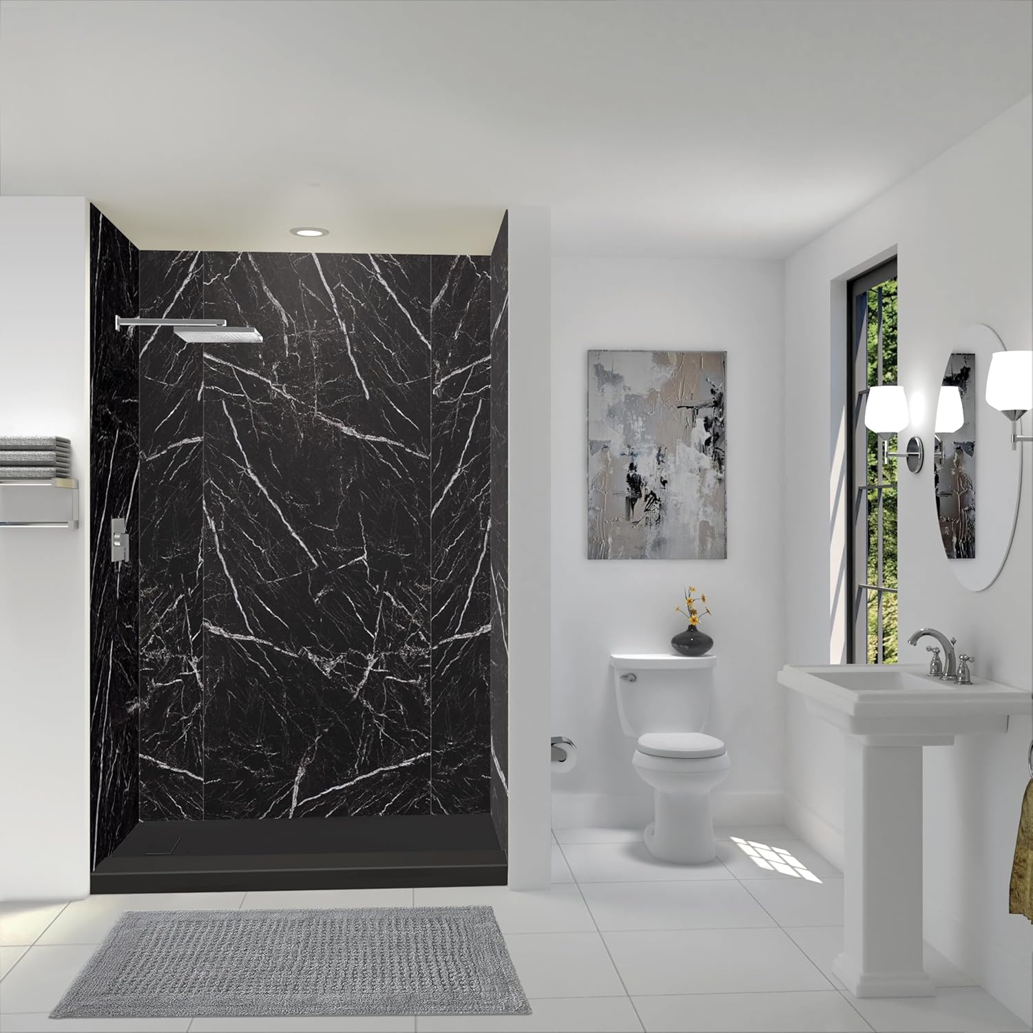 Transolid TWKE603696-KI03G Titan 60-in x 36-in x 96-in Eco Shower Wall Kit, Black Caruso (Glossy)