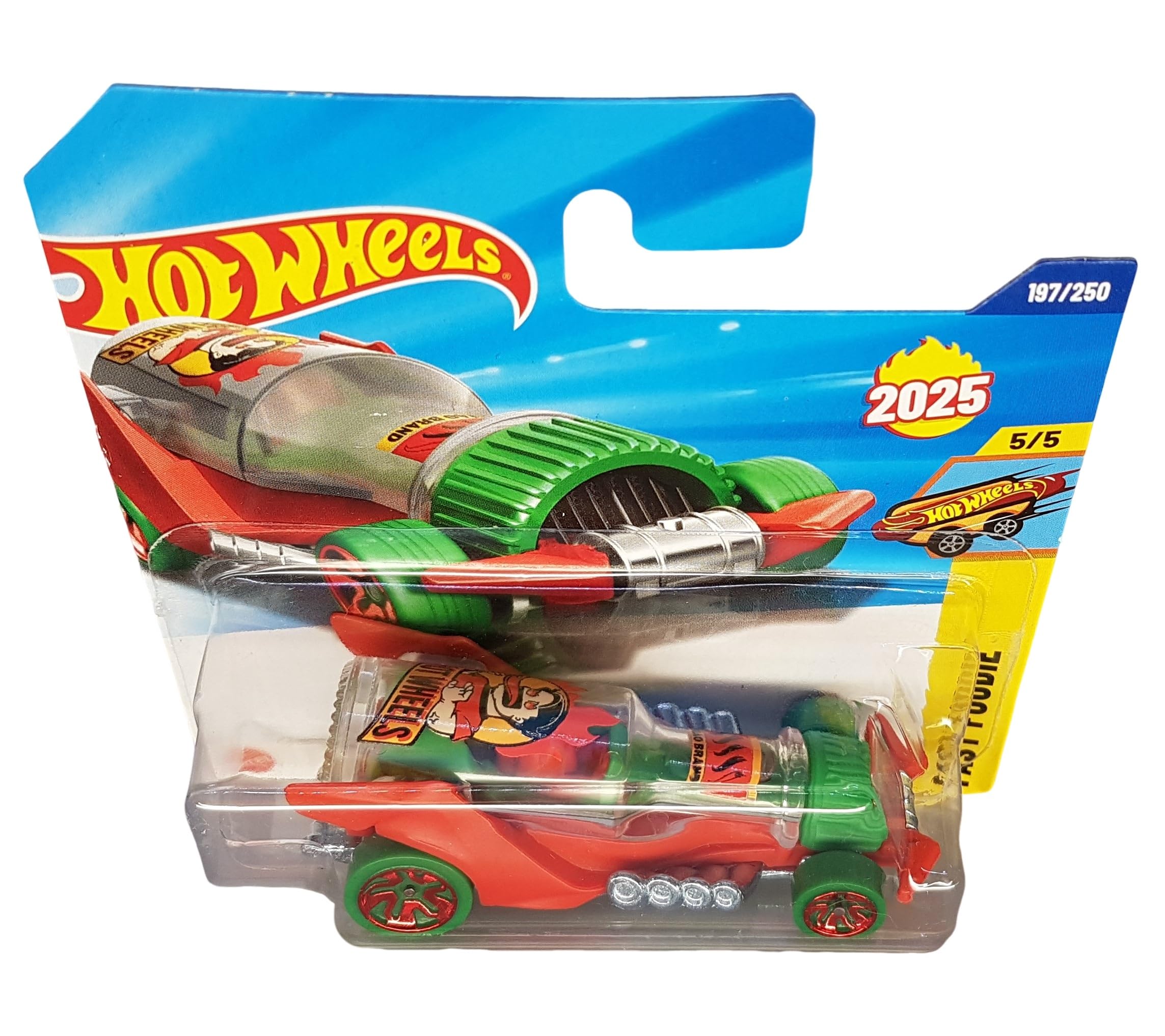Hot Wheels Hot Wheengs HYW42 Fast Foodie 5/5 Short Card Hotdog Race Car Red Green Mattel 2025 1:64, Red, Green - Image 2